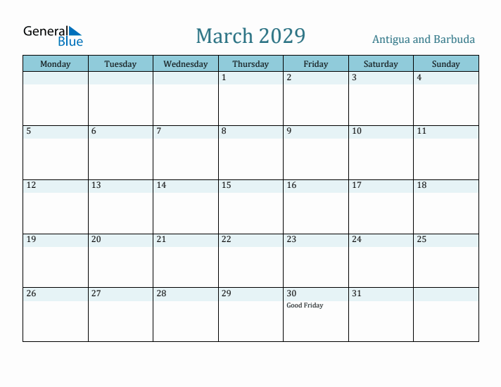 March 2029 Calendar with Holidays