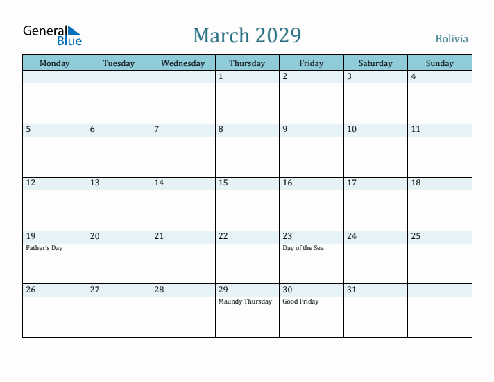 March 2029 Calendar with Holidays