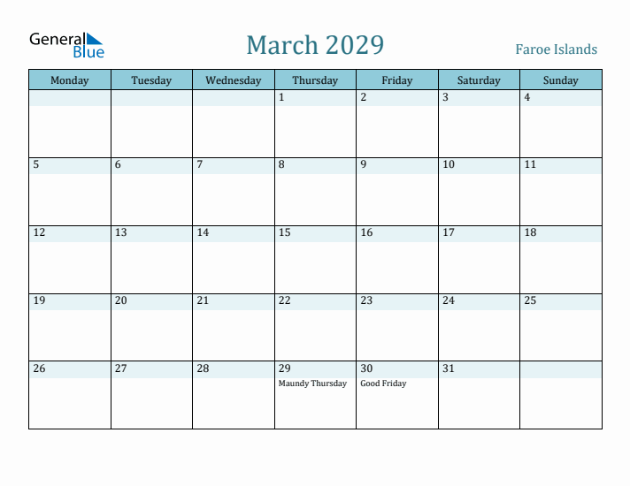 March 2029 Calendar with Holidays