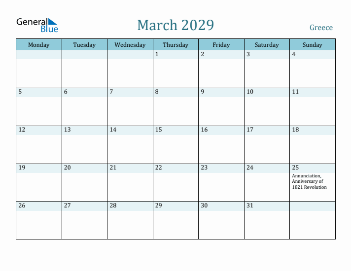 March 2029 Calendar with Holidays