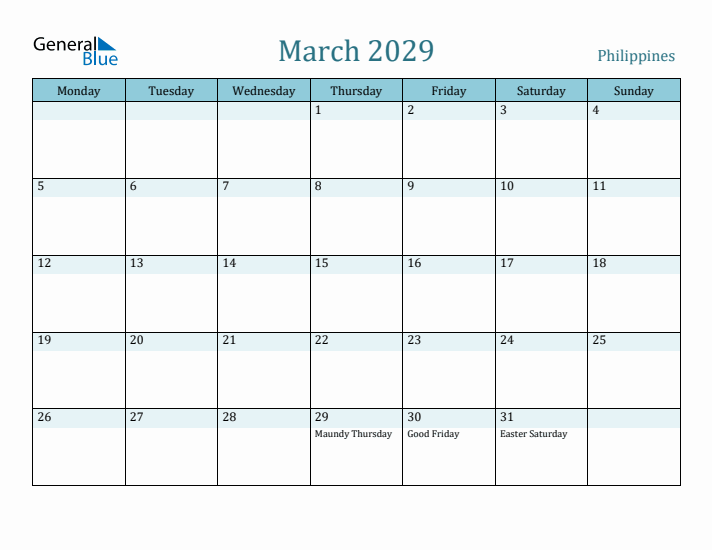 March 2029 Calendar with Holidays