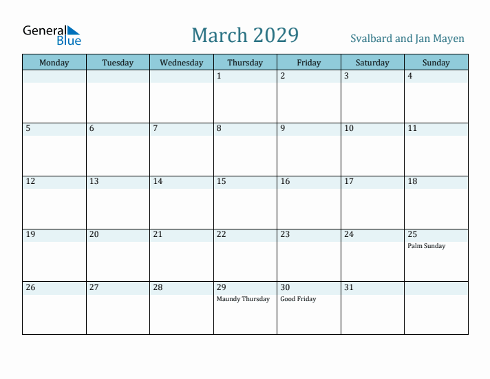 March 2029 Calendar with Holidays