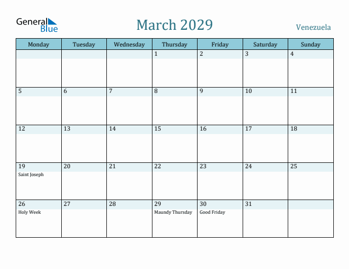 March 2029 Calendar with Holidays