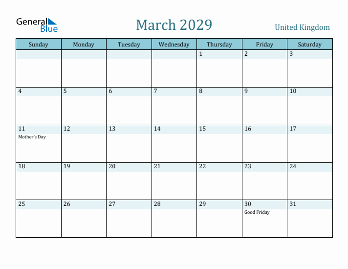 March 2029 Calendar with Holidays