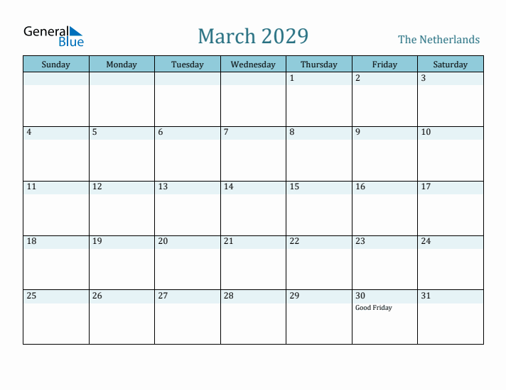 March 2029 Calendar with Holidays