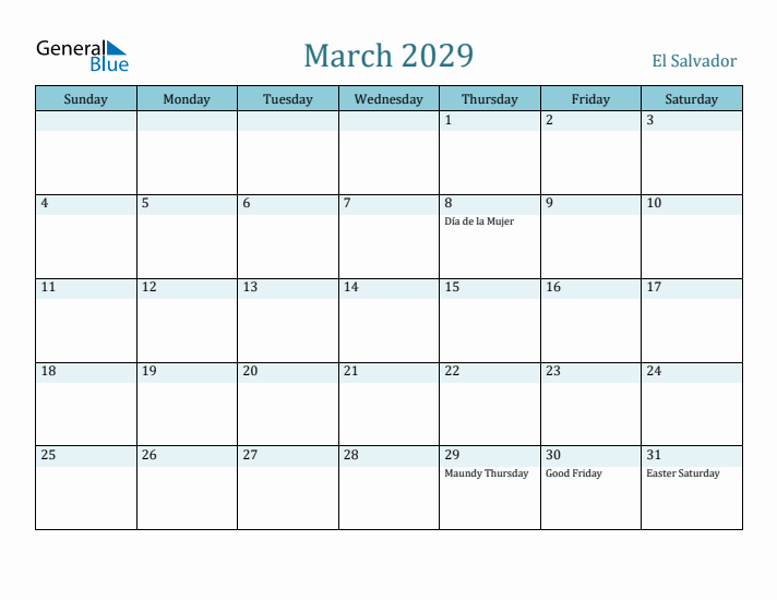 March 2029 Calendar with Holidays