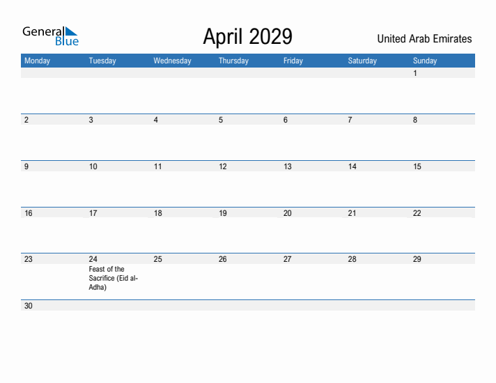 Fillable April 2029 Calendar