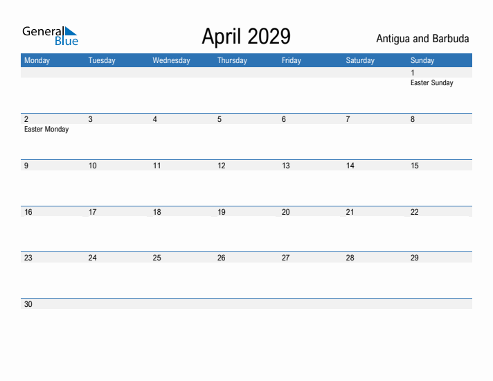 Fillable April 2029 Calendar