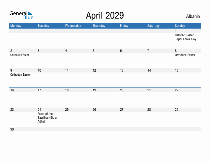 Fillable April 2029 Calendar