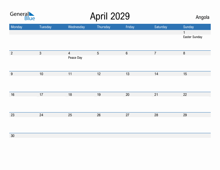 Fillable April 2029 Calendar