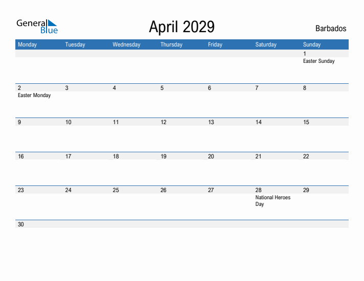 Fillable April 2029 Calendar