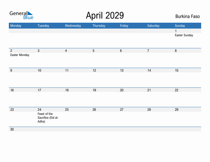 Fillable April 2029 Calendar