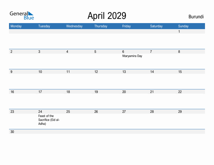 Fillable April 2029 Calendar