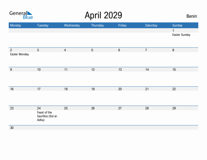 Fillable April 2029 Calendar