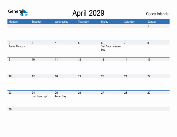 Fillable April 2029 Calendar