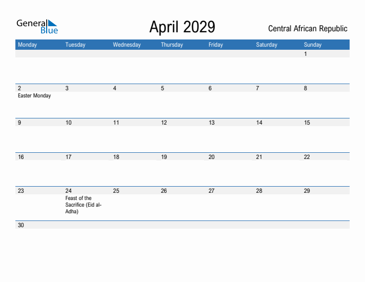 Fillable April 2029 Calendar