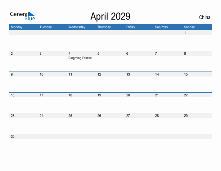 Fillable April 2029 Calendar