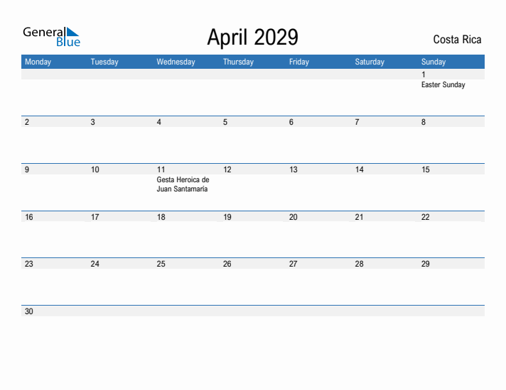 Fillable April 2029 Calendar