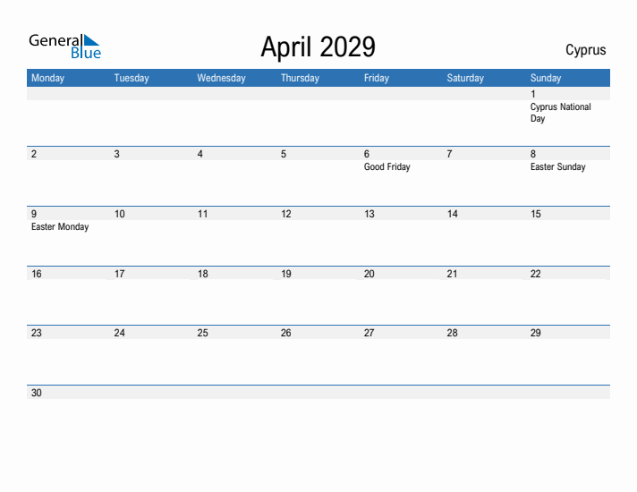 Fillable April 2029 Calendar