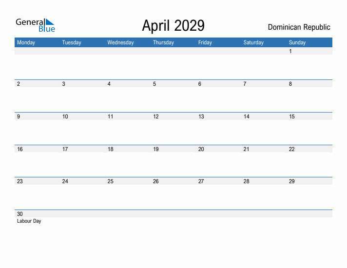 Fillable April 2029 Calendar