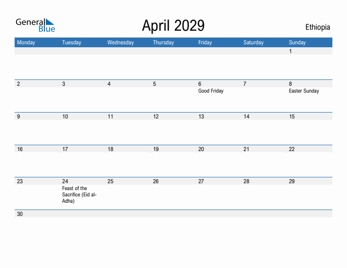 Fillable April 2029 Calendar