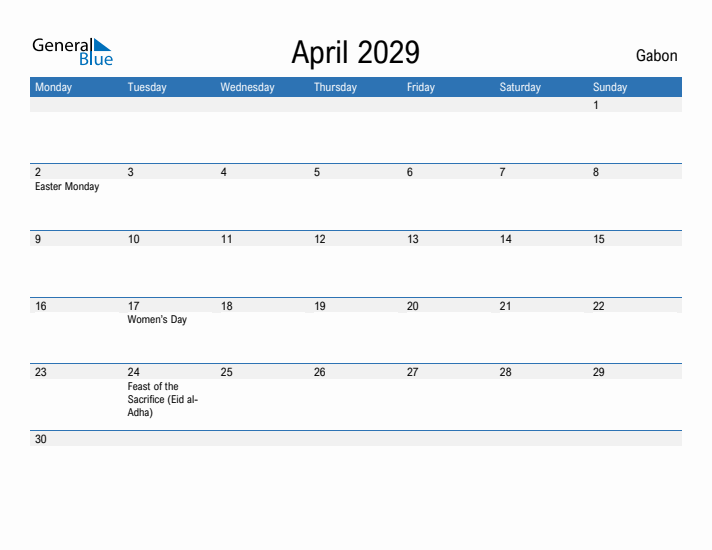 Fillable April 2029 Calendar