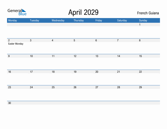 Fillable April 2029 Calendar