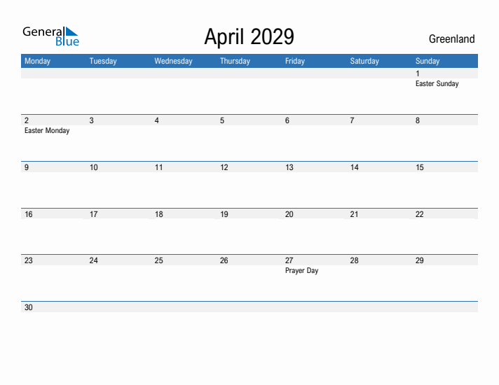 Fillable April 2029 Calendar