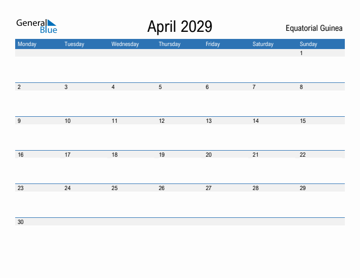 Fillable April 2029 Calendar