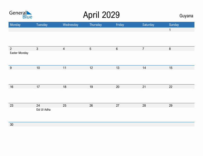 Fillable April 2029 Calendar