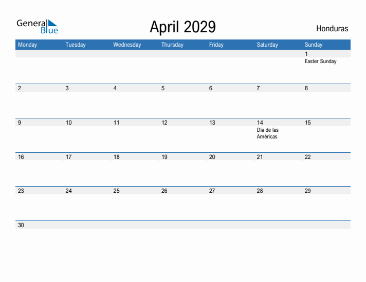 Fillable April 2029 Calendar