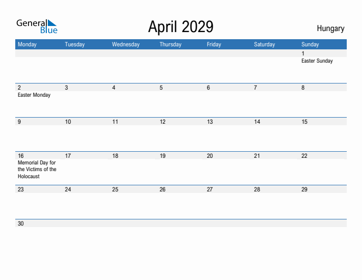 Fillable April 2029 Calendar