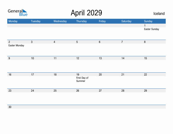 Fillable April 2029 Calendar