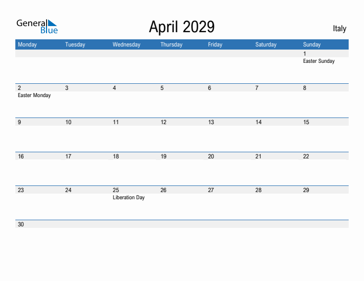 Fillable April 2029 Calendar