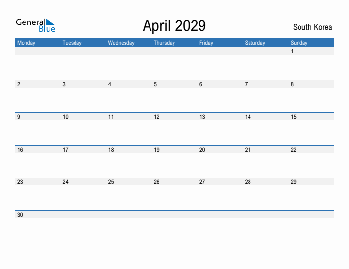 Fillable April 2029 Calendar