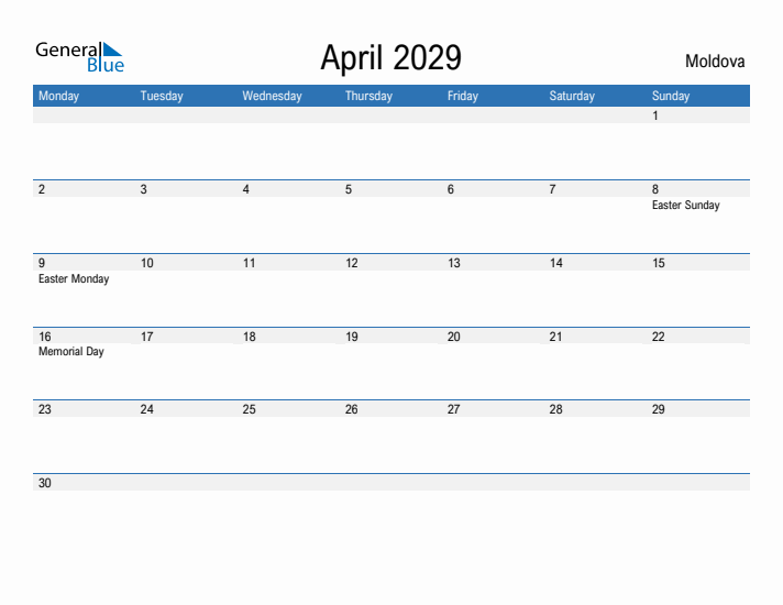 Fillable April 2029 Calendar