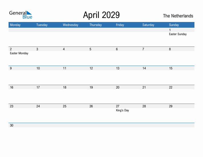 Fillable April 2029 Calendar