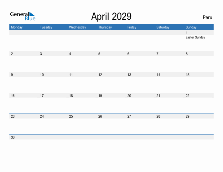 Fillable April 2029 Calendar