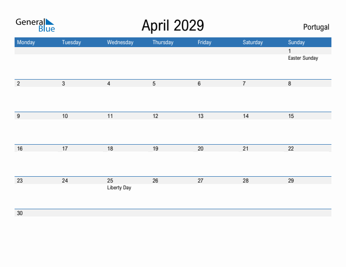 Fillable April 2029 Calendar