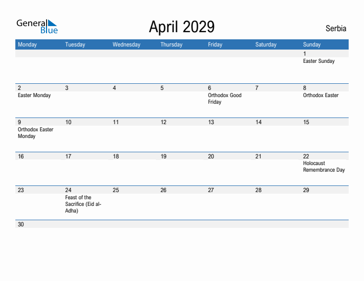 Fillable April 2029 Calendar