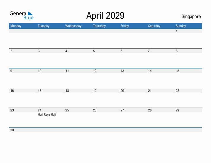 Fillable April 2029 Calendar