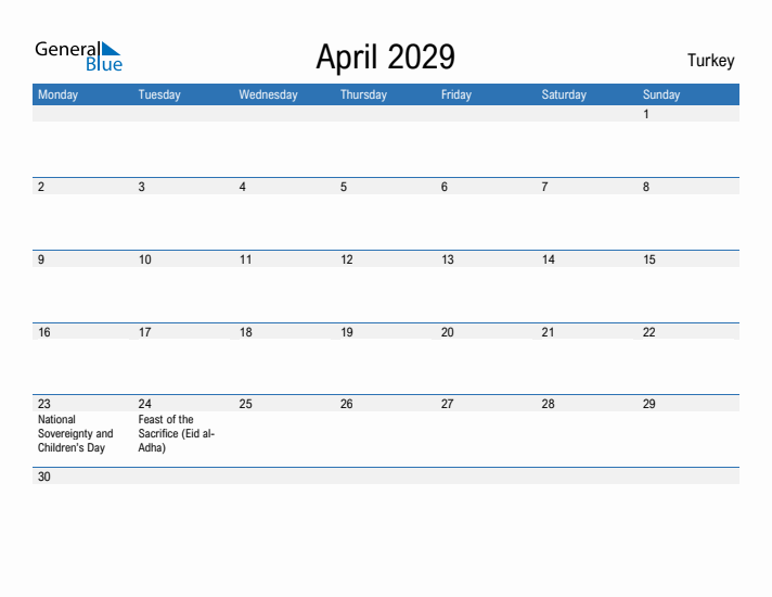 Fillable April 2029 Calendar