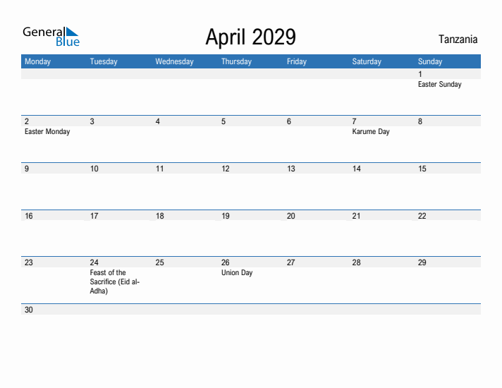 Fillable April 2029 Calendar