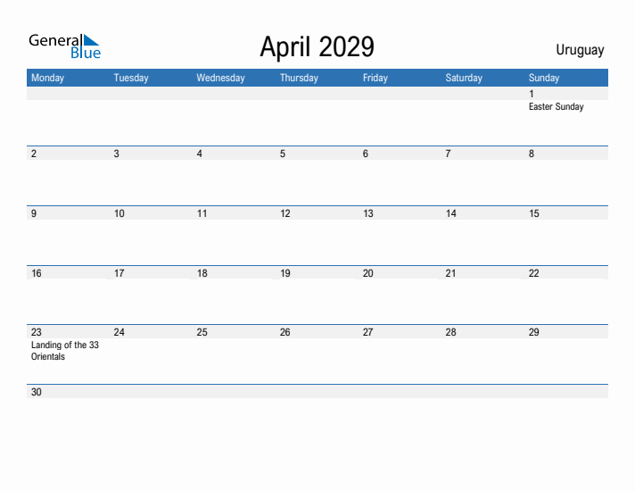 Fillable April 2029 Calendar