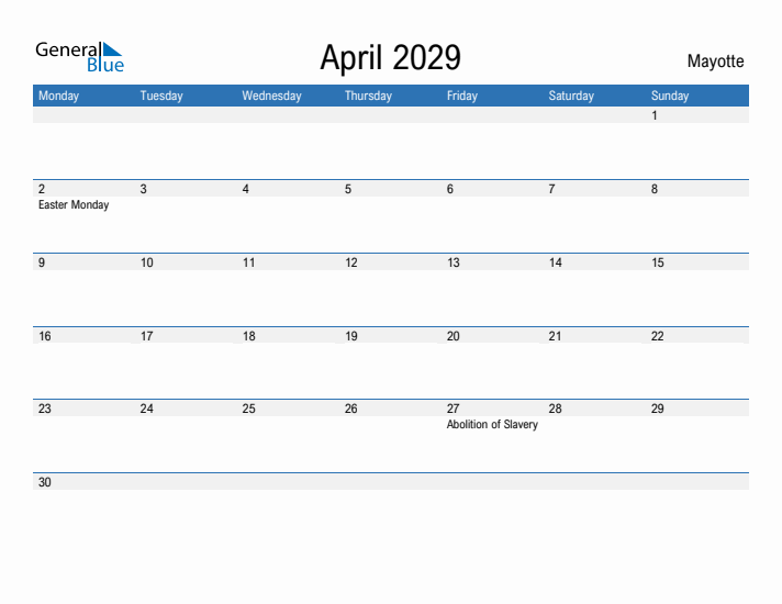 Fillable April 2029 Calendar