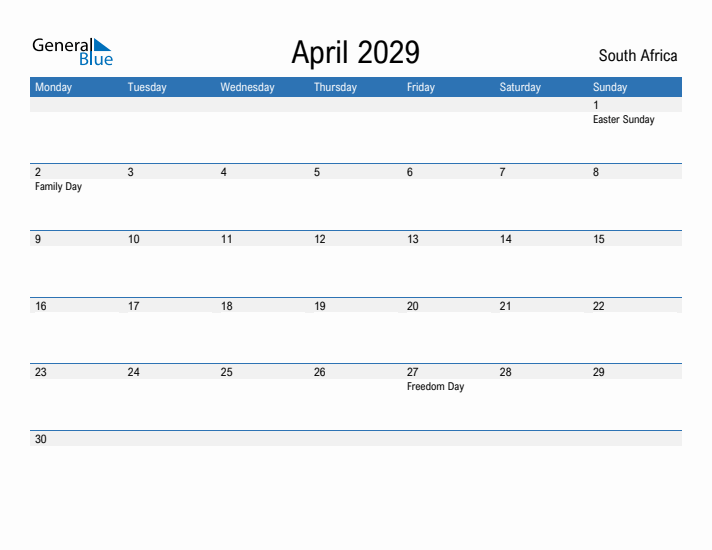 Fillable April 2029 Calendar