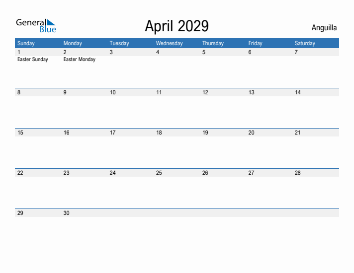 Fillable April 2029 Calendar