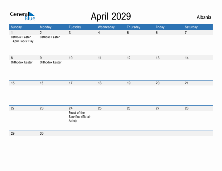 Fillable April 2029 Calendar