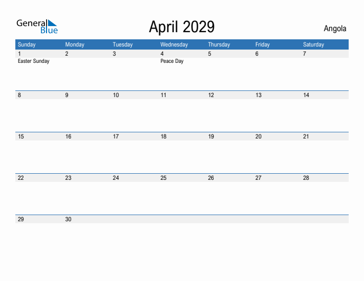 Fillable April 2029 Calendar