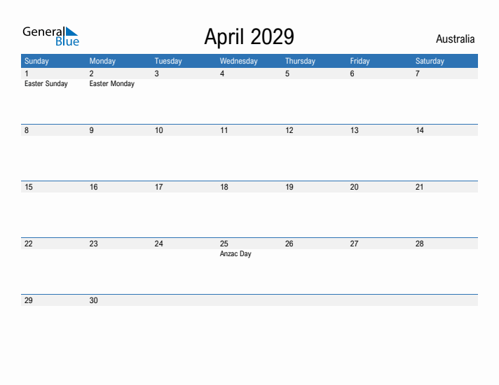 Fillable April 2029 Calendar